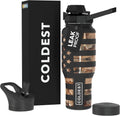 Coldest Sports Water Bottle 36 oz - 3 in 1 Lids, Insulated