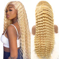 613 13x6 Lace Front Wig Human Hair 28in Blonde Deep Wave - Natural