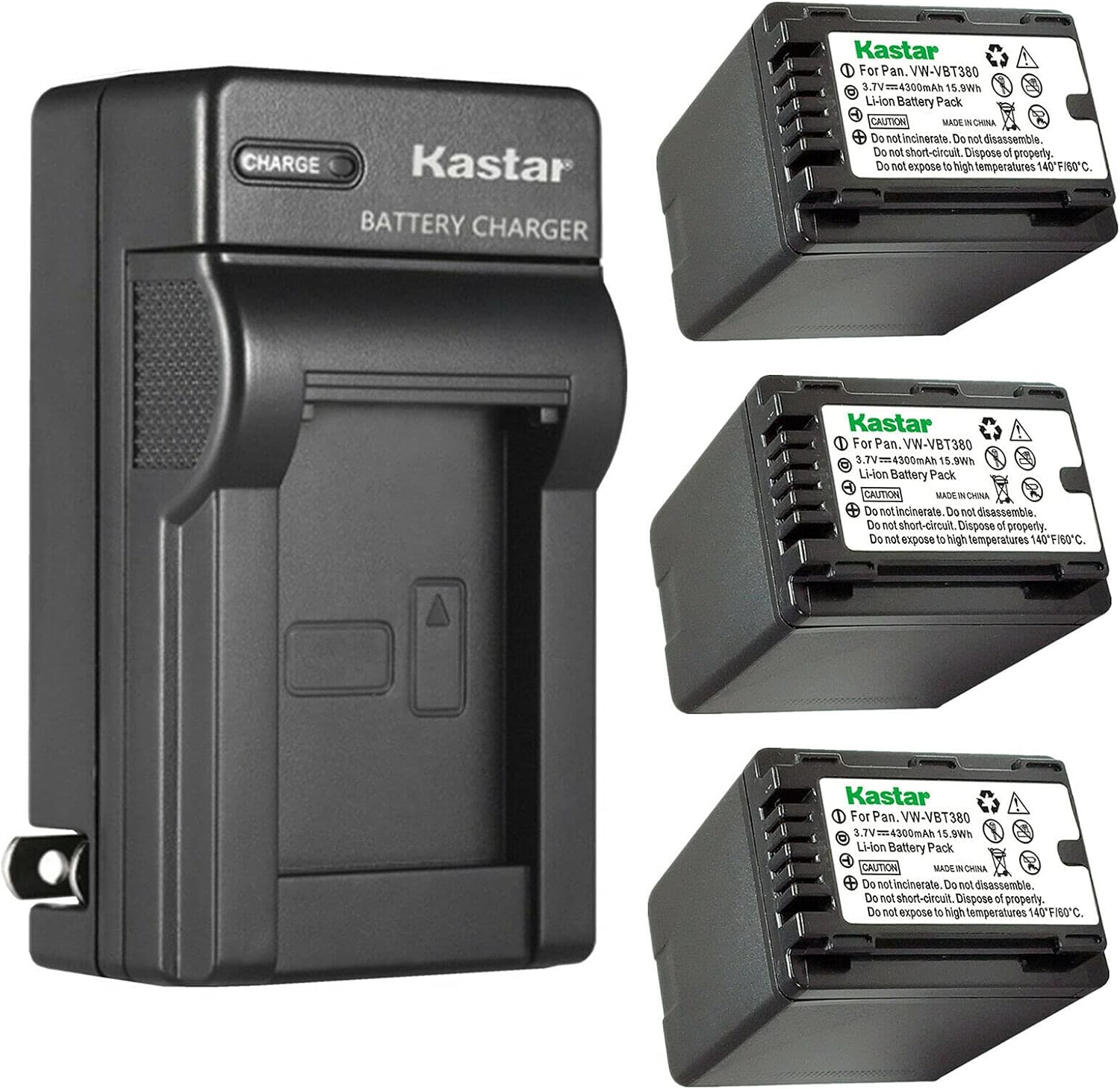 Kastar 3-Pack VBT380 Battery and AC Wall Charger Replacement