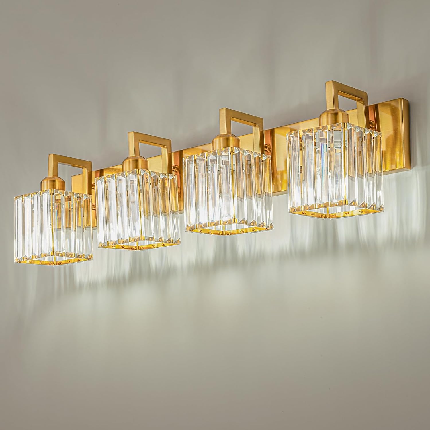 Modern Crystal Bathroom Vanity Light - 4-Lights Gold Finish