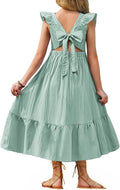Girls Summer Tie Back Dress Tween Boho Maxi Dress - Flowy with Pockets