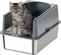 High-Sided Stainless Steel Litter Box with Lid - Extra Large