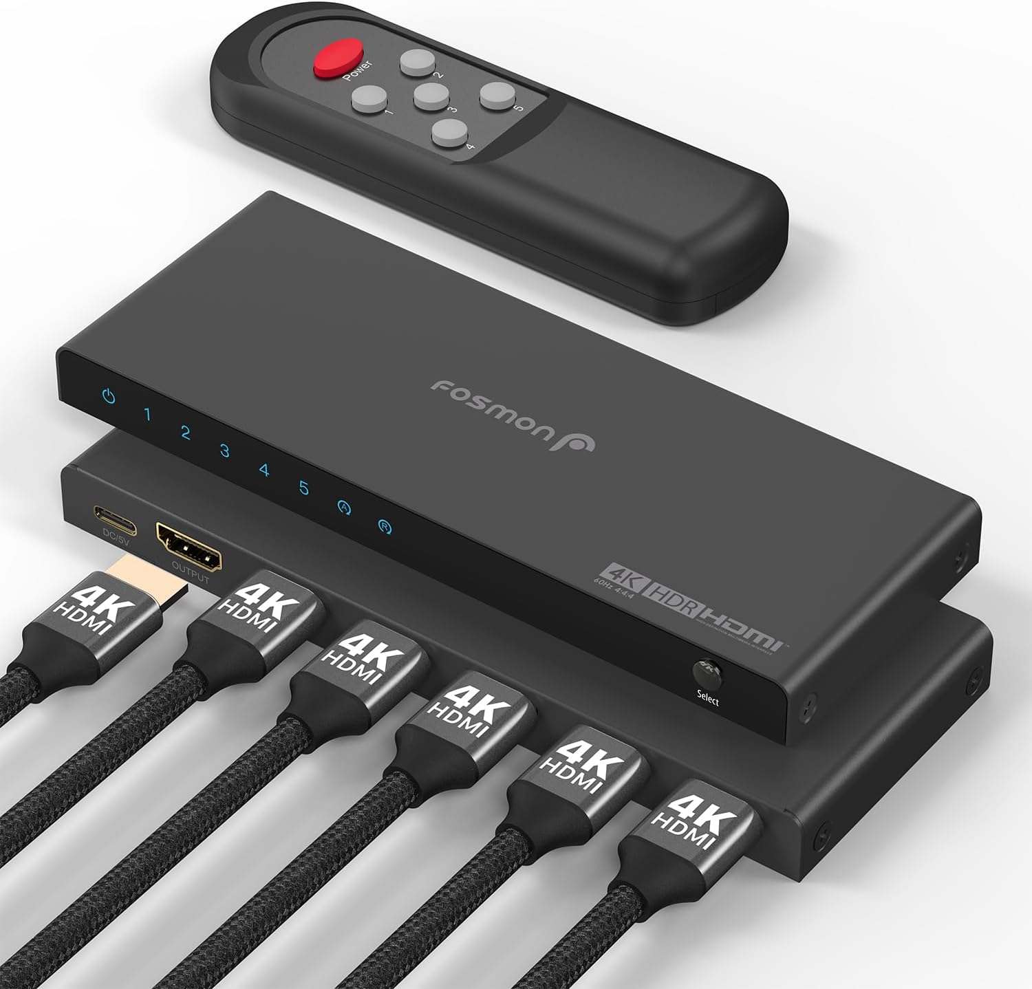 Fosmon 5-Port HDMI Switch for 4K@60Hz Gaming and Streaming