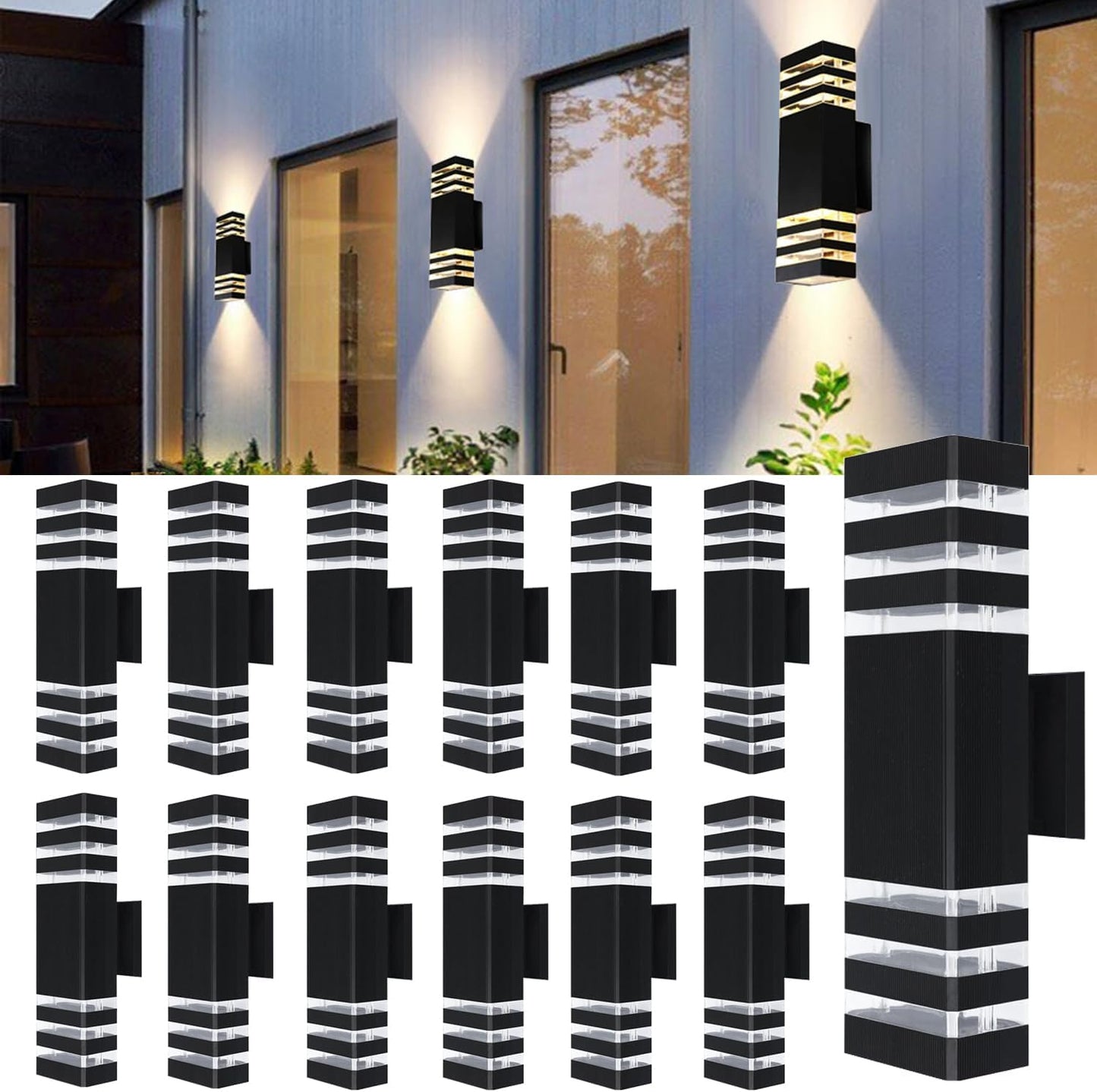 12Pack 15in LED Square Up & Down Wall Lights for Outdoor Use