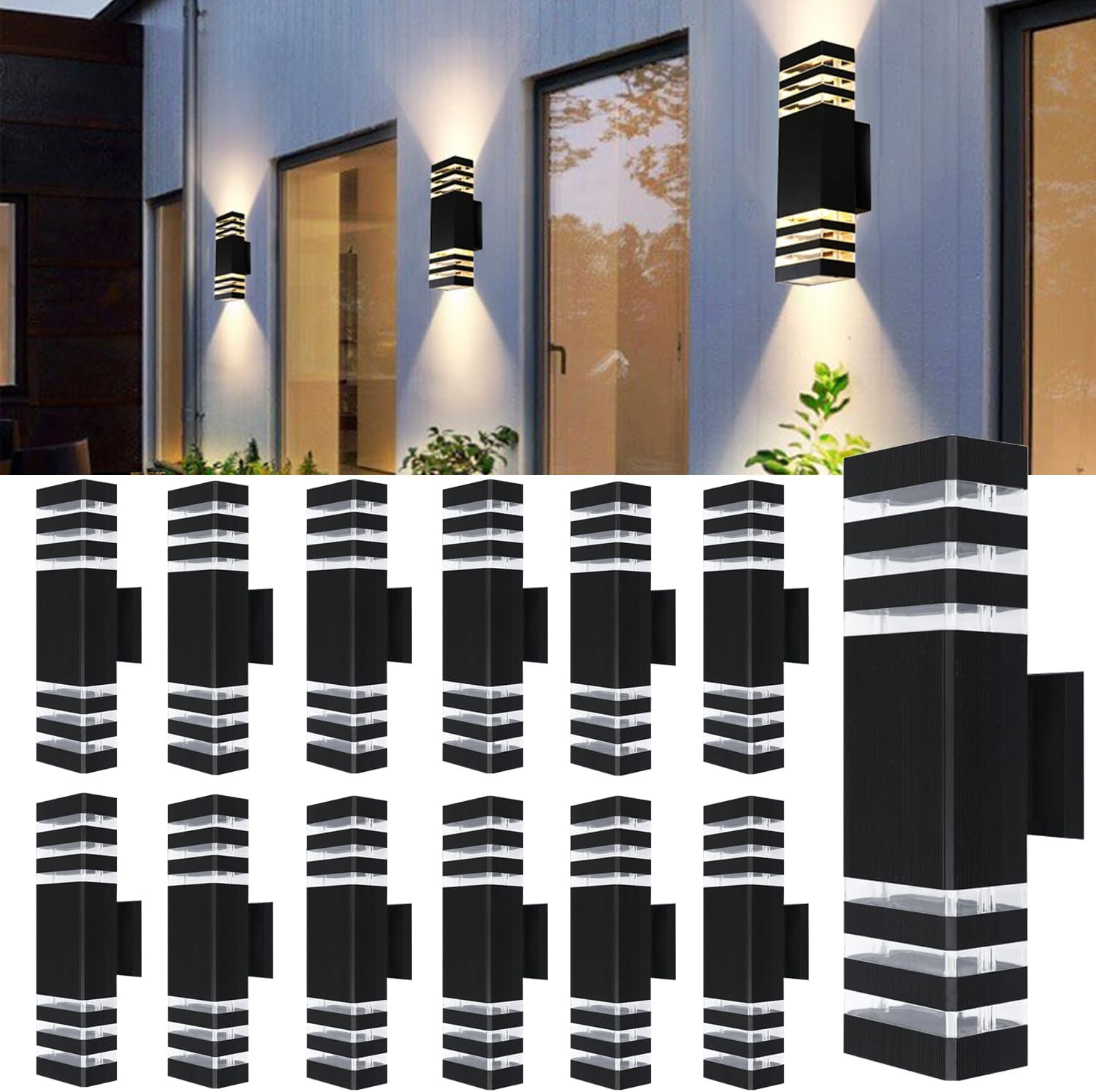 12Pack 15in LED Square Up & Down Wall Lights for Outdoor Use