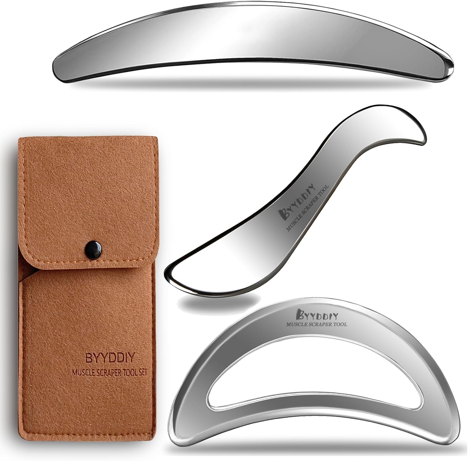 BYYDDIY Moon Shape 3 in 1 Stainless Steel Muscle Scraper Set