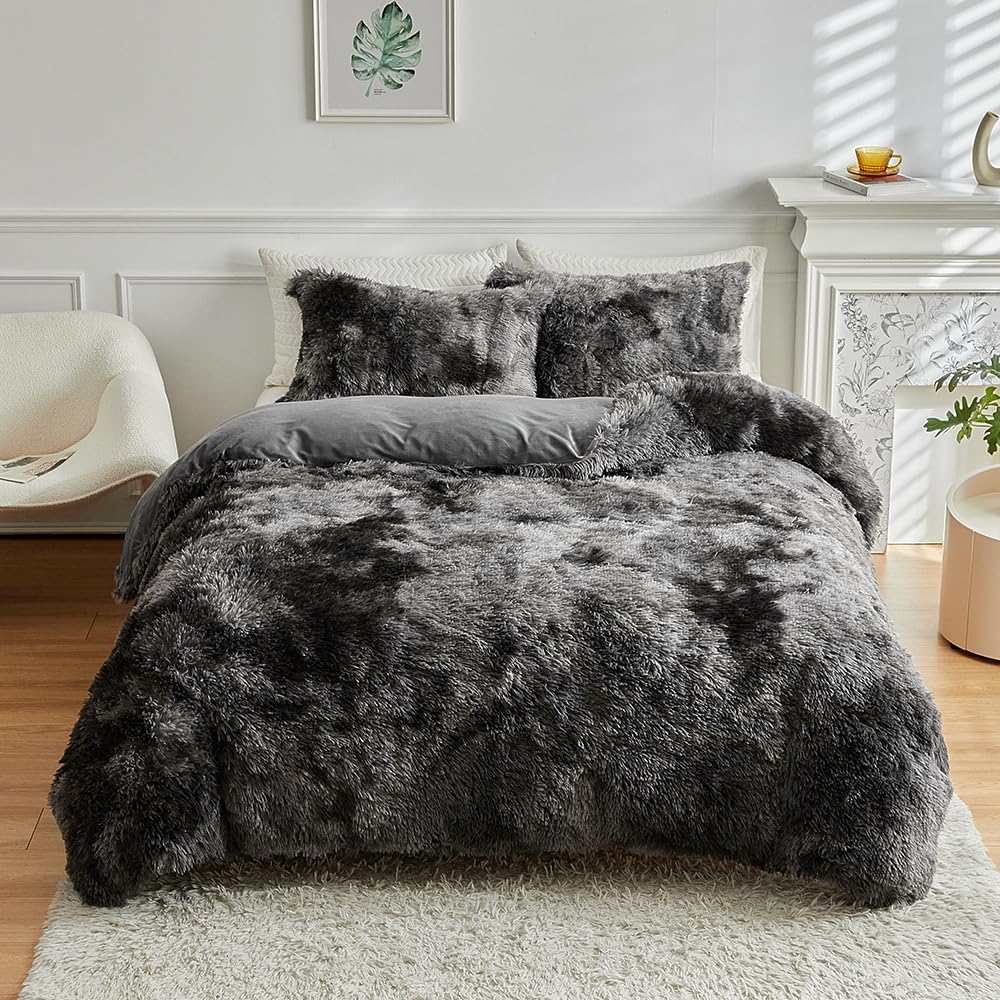 Wajade Faux Fur Plush Tie Dye Comforter Set for Cozy Nights