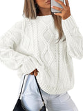 Trendy Queen Women's Oversized Cable Knit Crewneck Sweater - Cozy up