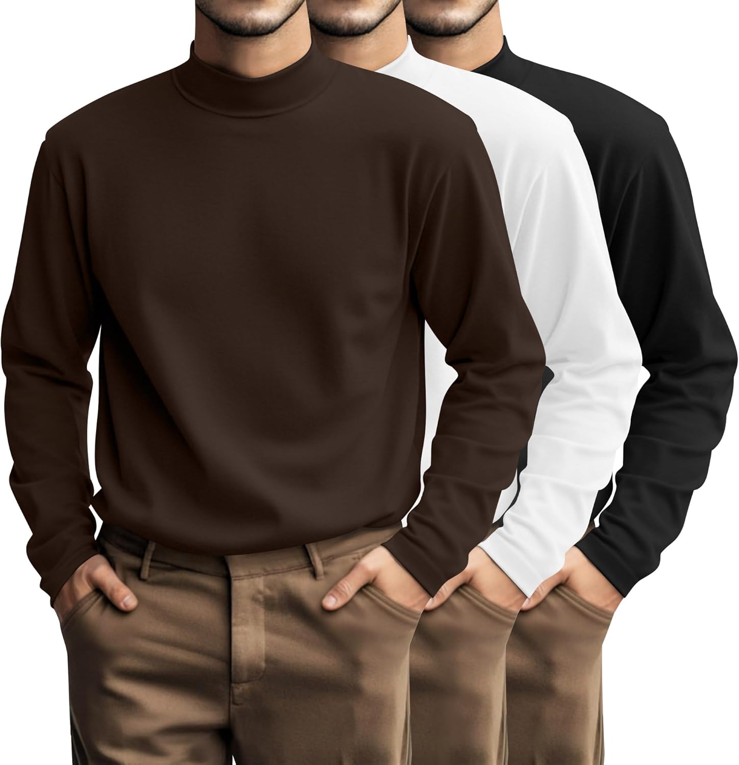 Plus Size Men's Mock Turtleneck Shirt 3 Pcs Casual Wear