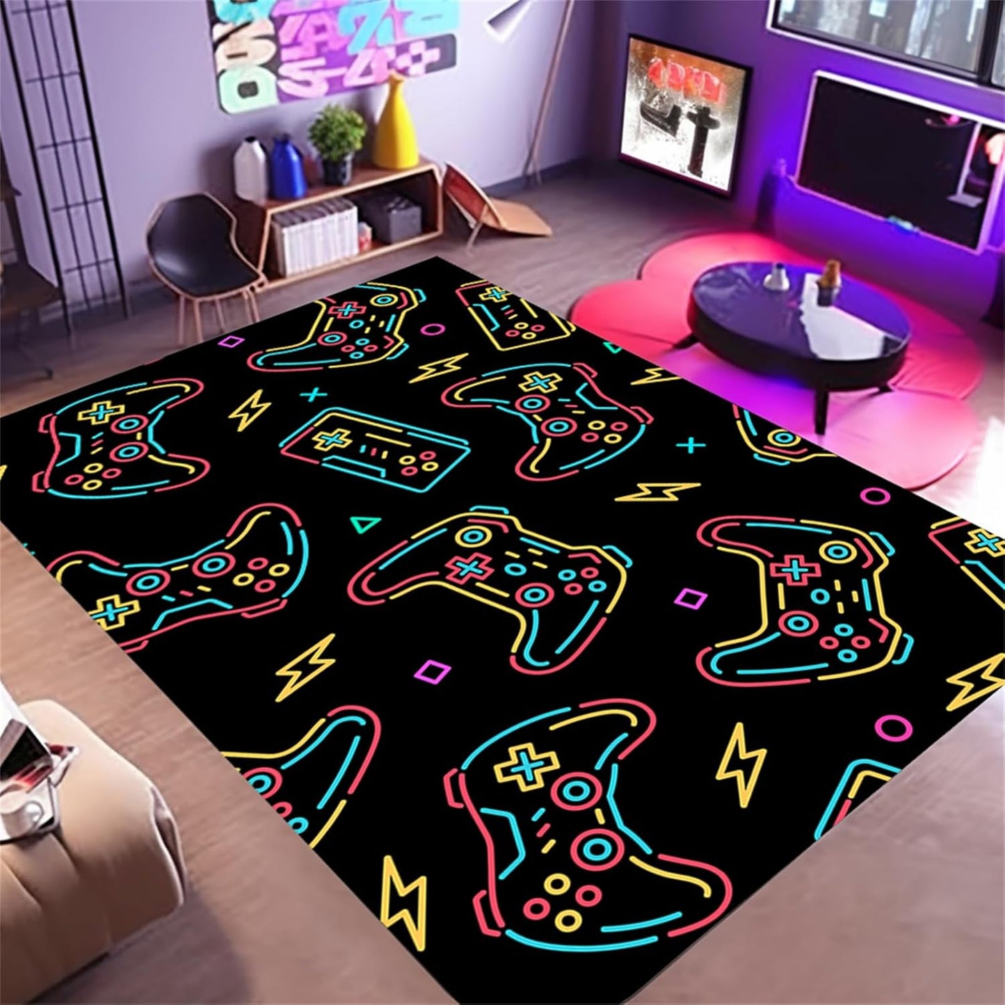 3D Printed Gamer Rug, Non-Slip, Neon - Osimiccp