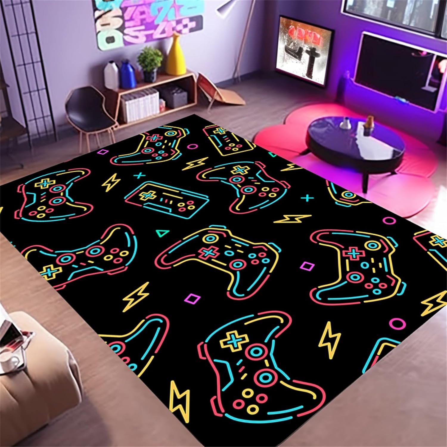 3D Printed Gamer Rug, Non-Slip, Neon - Osimiccp
