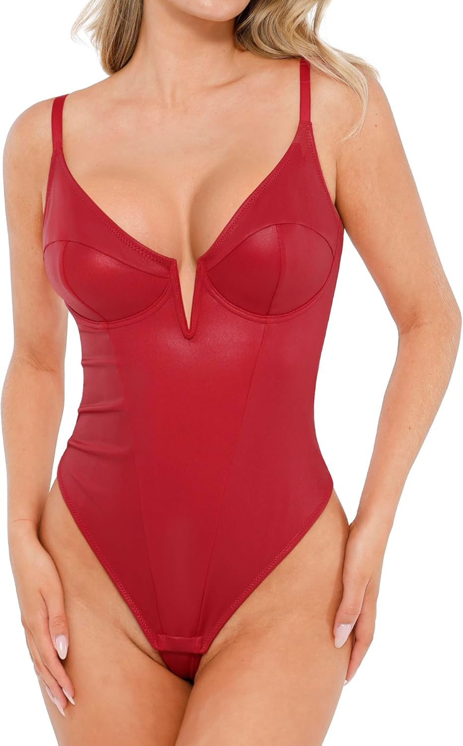 Popilush Body Suits for Womens Tummy Control - Faux Leather