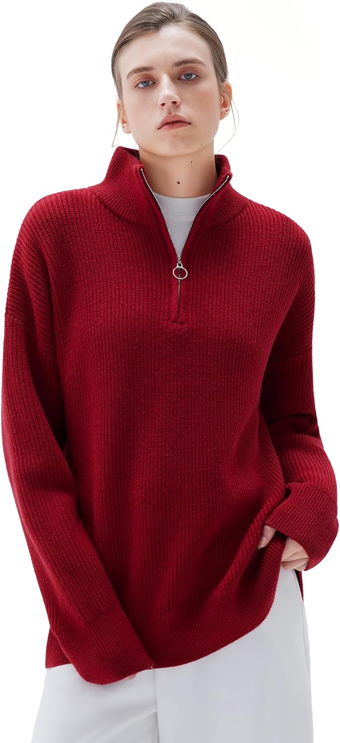 SUUKSESS Women Cashmere Oversized Quarter Zip Pullover Sweater