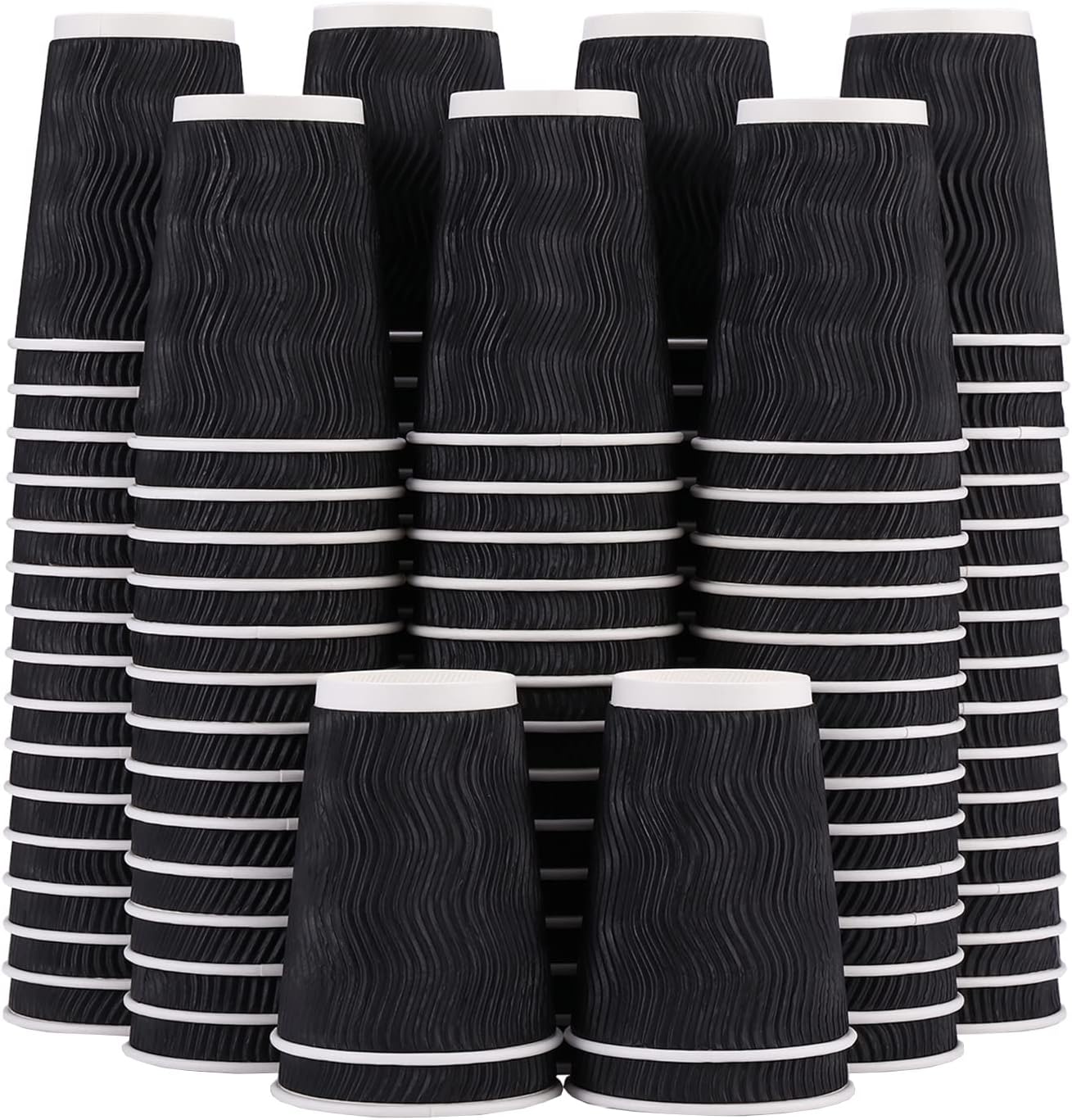 Lamosi 12oz Insulated Ripple Cups - 120 Pack, Hot & Cold Drinks, Black