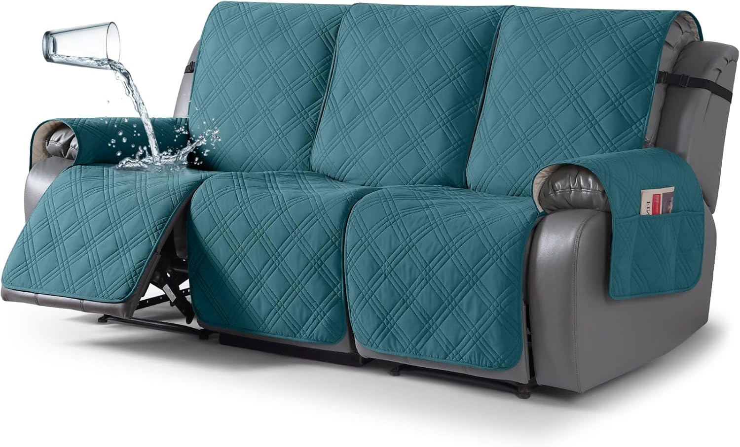 Waterproof Recliner Sofa Cover for 3 Seater Couches, Peacock Blue