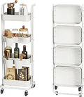 DTK 4 Tier Foldable Rolling Cart - Compact Metal Storage Trolley
