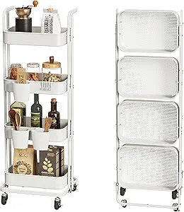 DTK 4 Tier Foldable Rolling Cart for Home and Office Storage