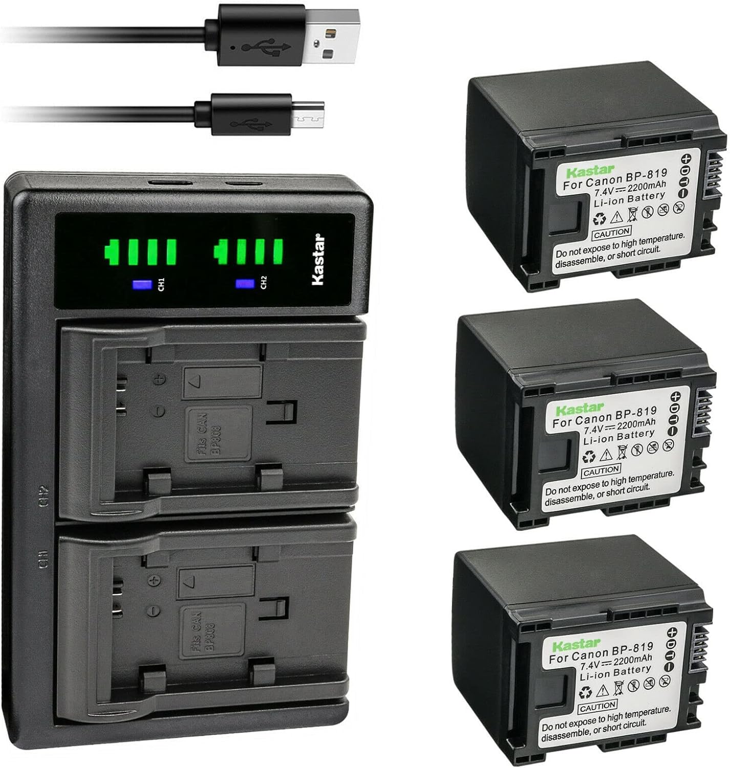 Kastar 3-Pack Battery and USB Charger for Canon BP-809 Series