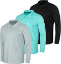 3 Pack Men's Dry-Fit Long-Sleeve Active Polo Shirt - Quick Dry