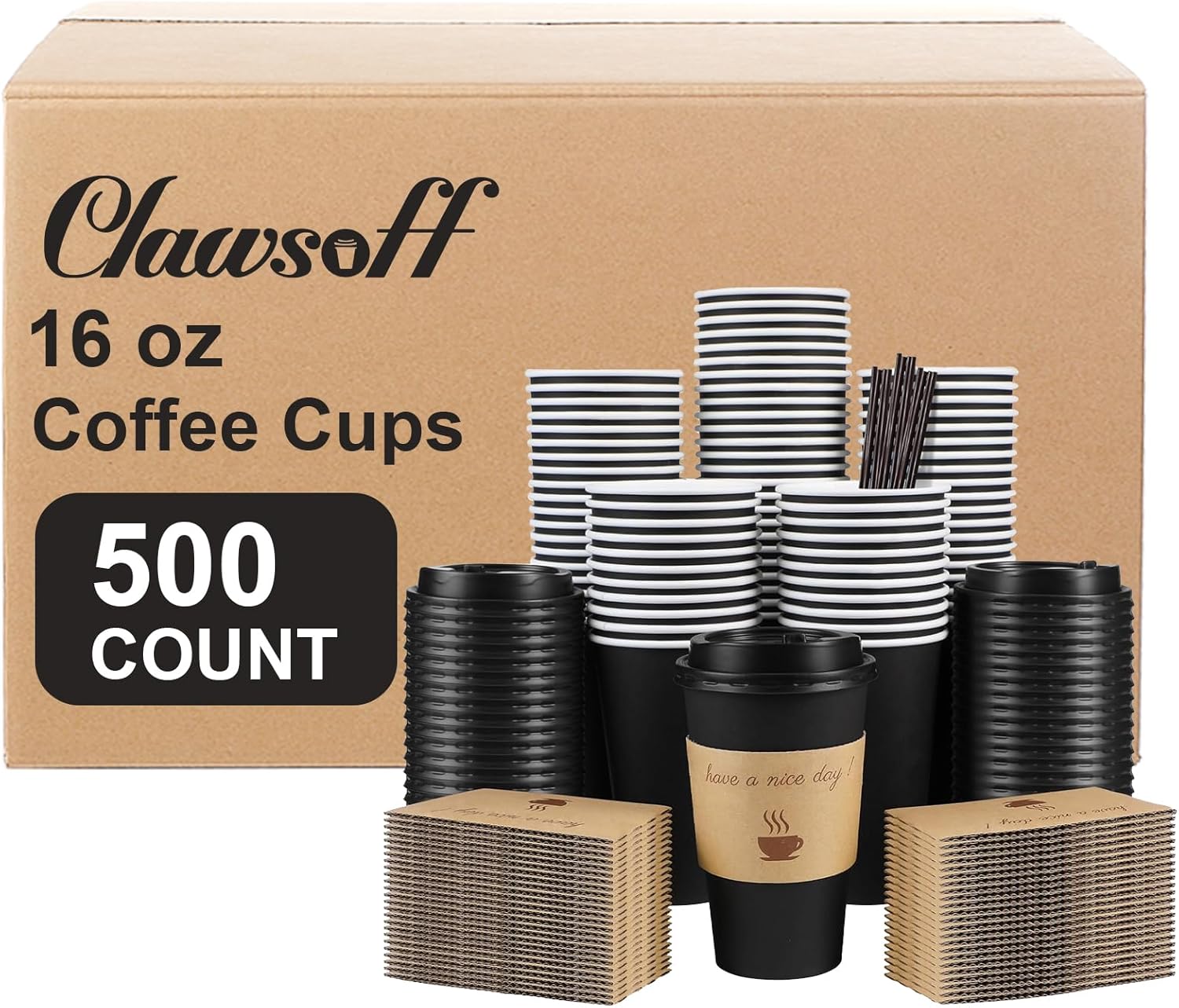 500 Pack 16 oz Coffee Cups with Lids for Hot and Cold Drinks