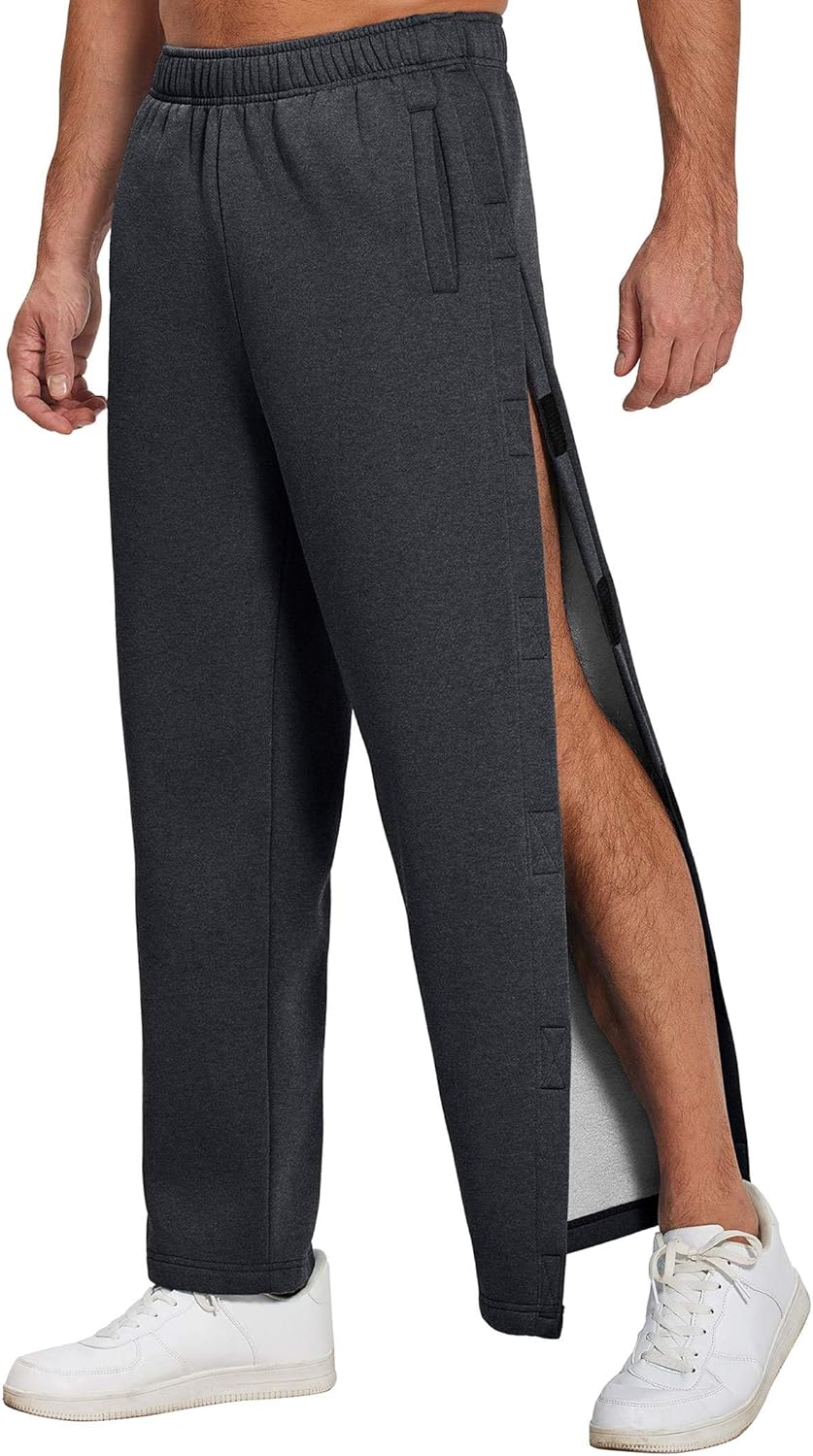 Deyeek Mens Fleece Tear Away Pants for Post Surgery Recovery