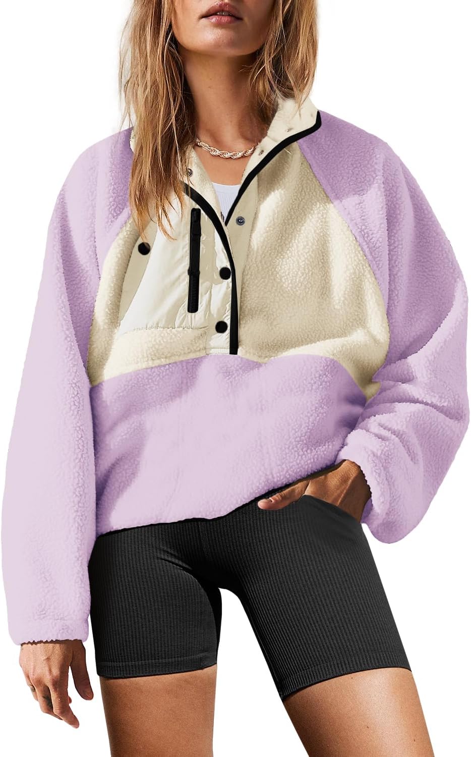 Yanekop Womens Fuzzy Fleece Pullover Sherpa Sweatshirt Jacket
