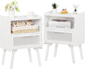 Rattan Nightstands Set of 2 - Mid Century Modern Bedside Tables