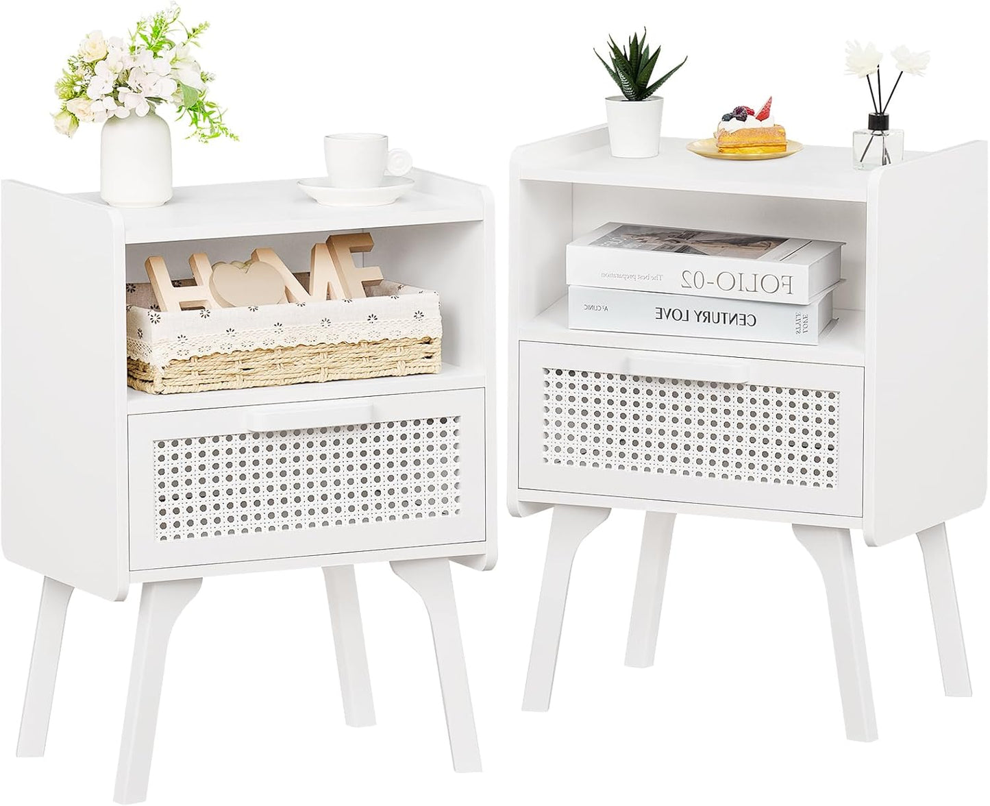 Lerliuo Rattan Nightstands Set of 2 for Modern Bedroom Decor