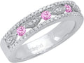 2.5mm Round Pink Sapphire & Diamond Marquise Miligrain Stackable Band