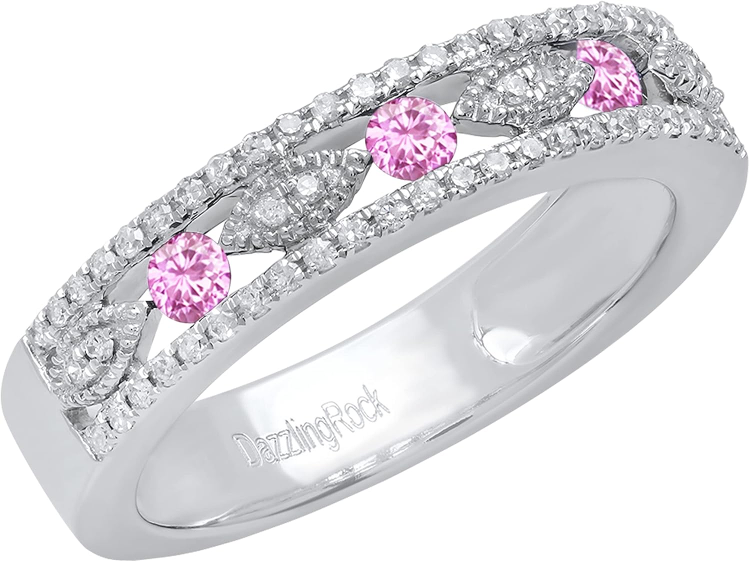 2.5mm Round Gemstone & Diamond Miligrain Stackable Wedding Band