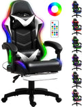 RGB LED Lights Gaming Chair with Lumbar Massager for Comfort