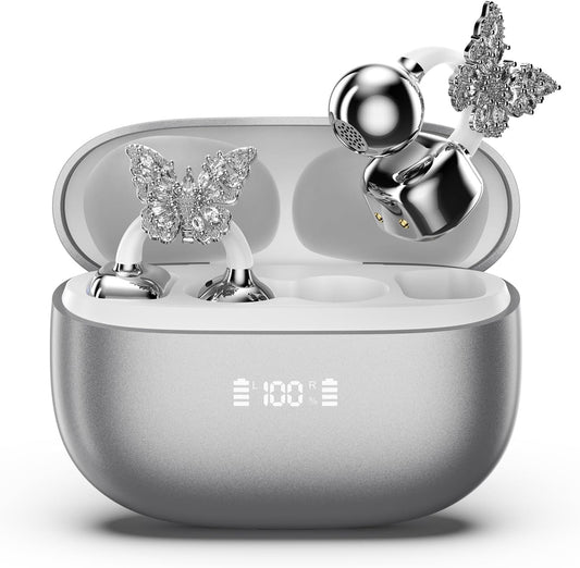Bling Open Ear Clip On Earbuds with LED Display for Women