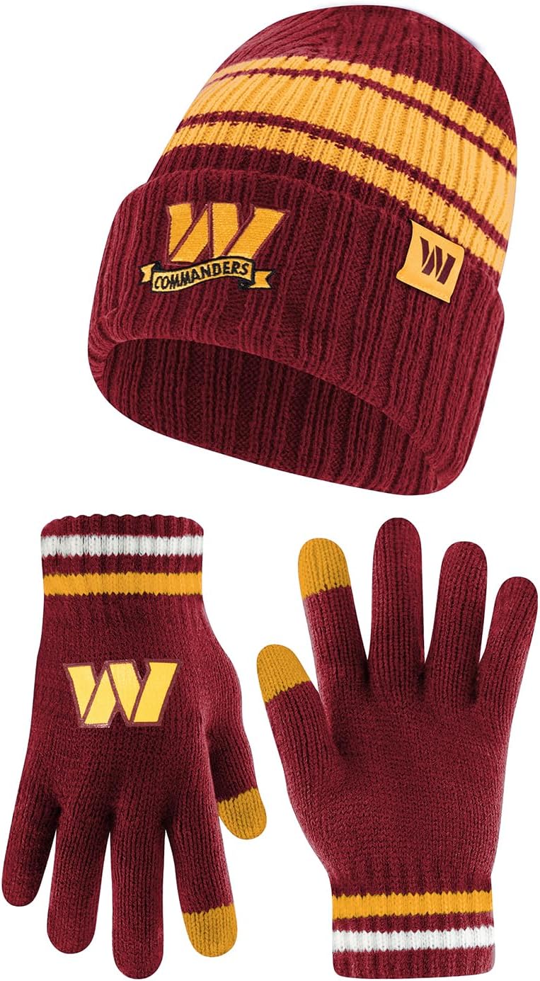 Ultra Game NFL Official Super Soft Team Stripe Beanie & Gloves