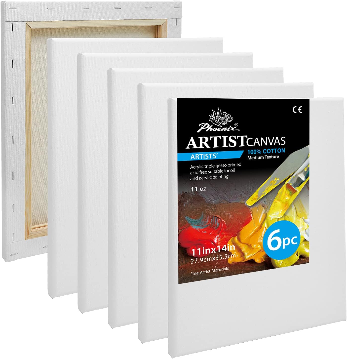 PHOENIX Professional Stretched Canvas for Painting - 11x14 in