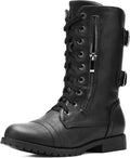 Women's Mid Calf Lace-Up Combat Boots with Built-in Wallet Pocket