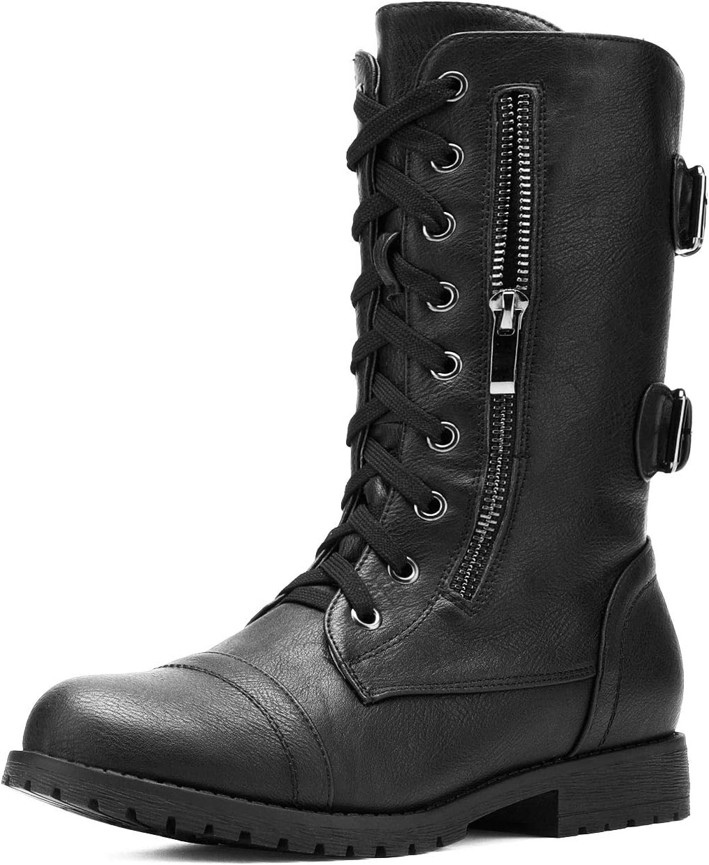 DREAM PAIRS Women's Mid Calf Lace Up Military Combat Boots