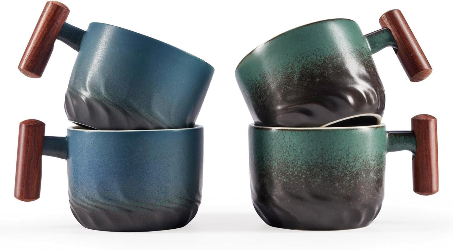 6oz Ceramic Espresso Cups with Wooden Handle for Coffee Lovers