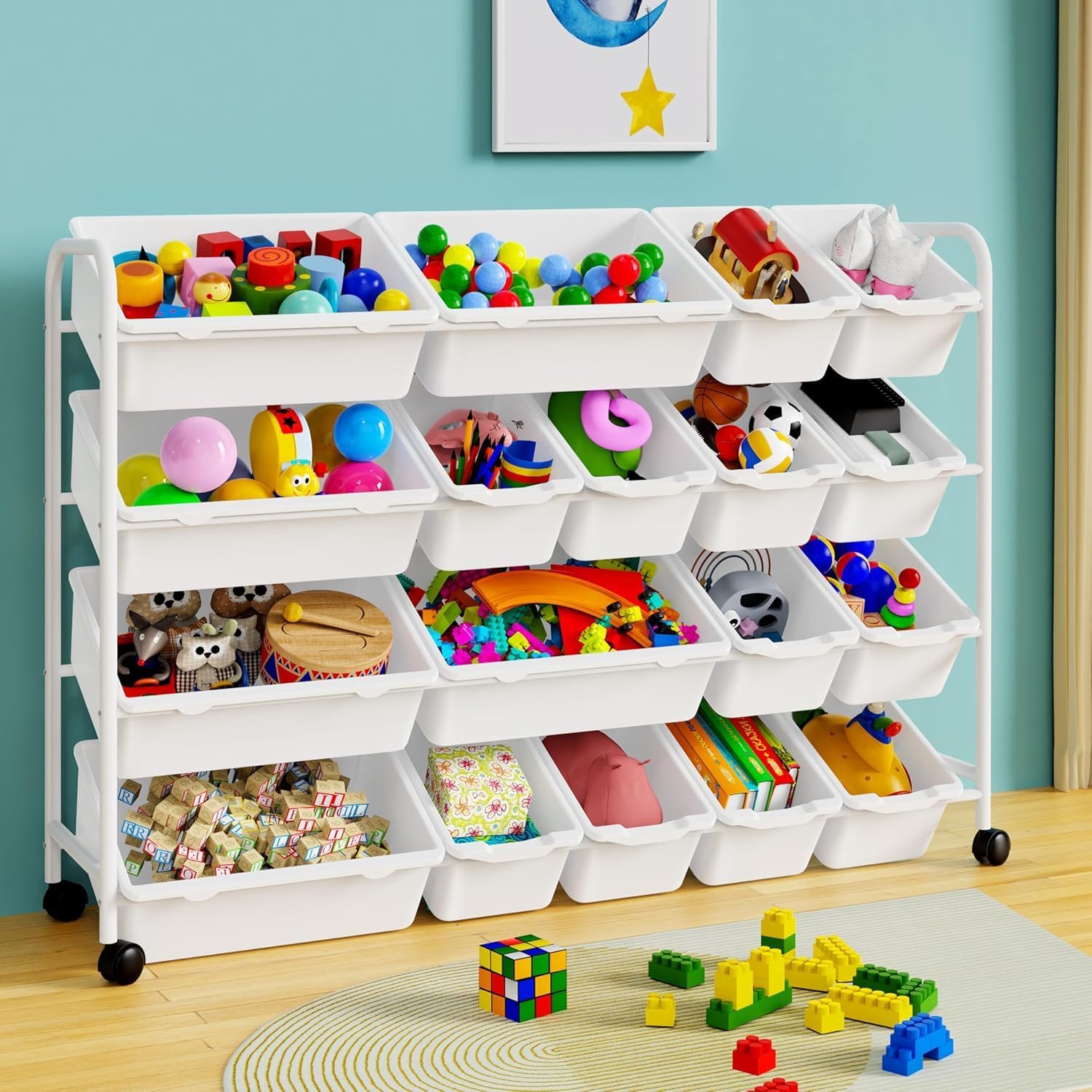 Kids Toy Storage Organizer with 18 Bins for Playroom Clutter