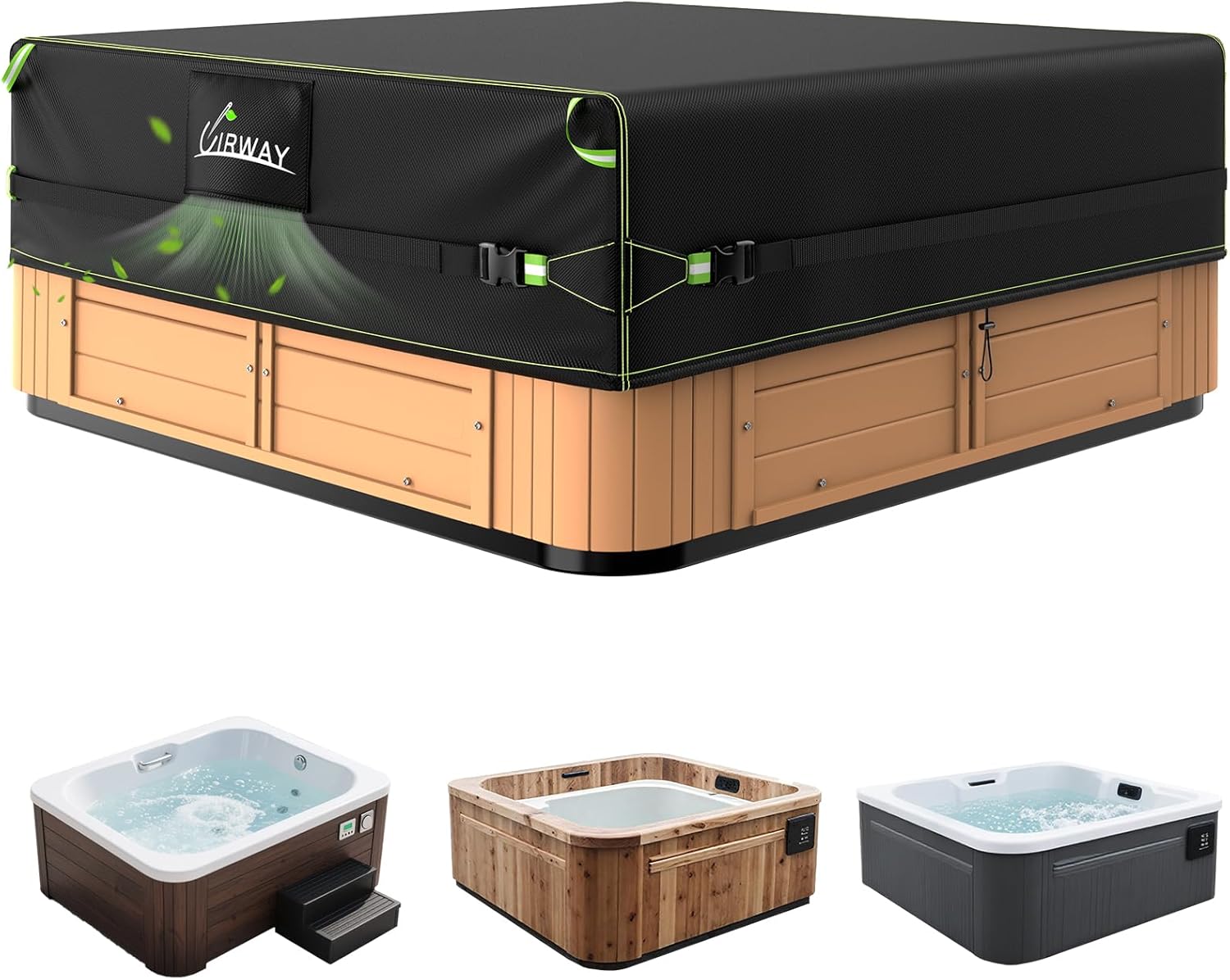 Uirway 600D Rectangular Hot Tub Cover for All-Weather Protection