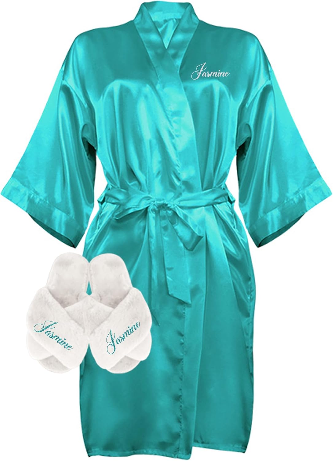 Custom Women Satin Robes and Slippers Gift Set for Her