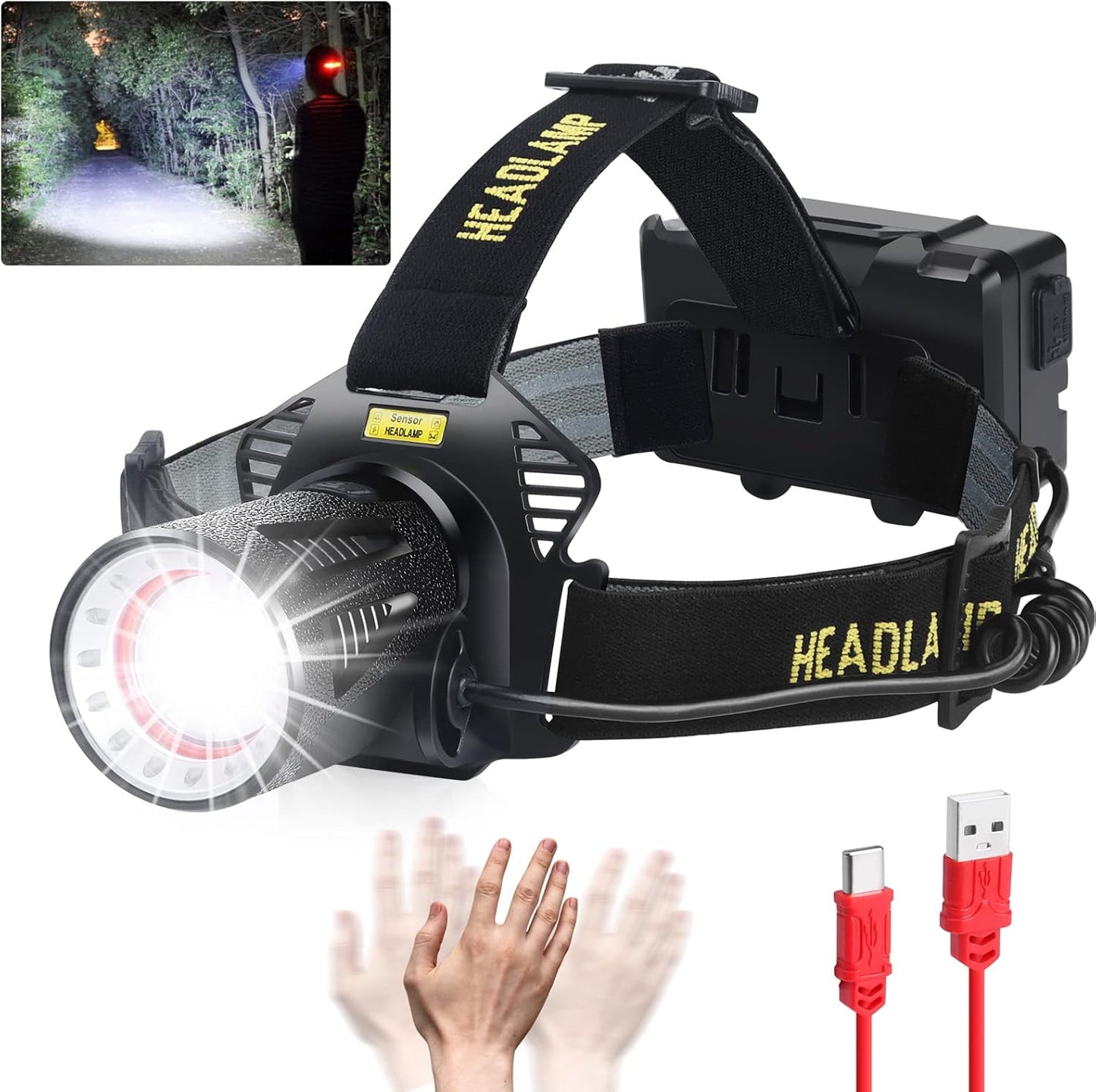 Aikertec Rechargeable Headlamp - Super Bright & Waterproof