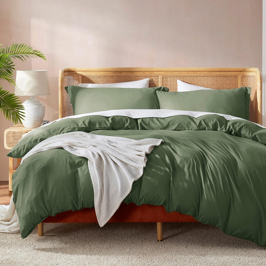 Nestl Olive Green Duvet Cover Set for Queen Size Bedding