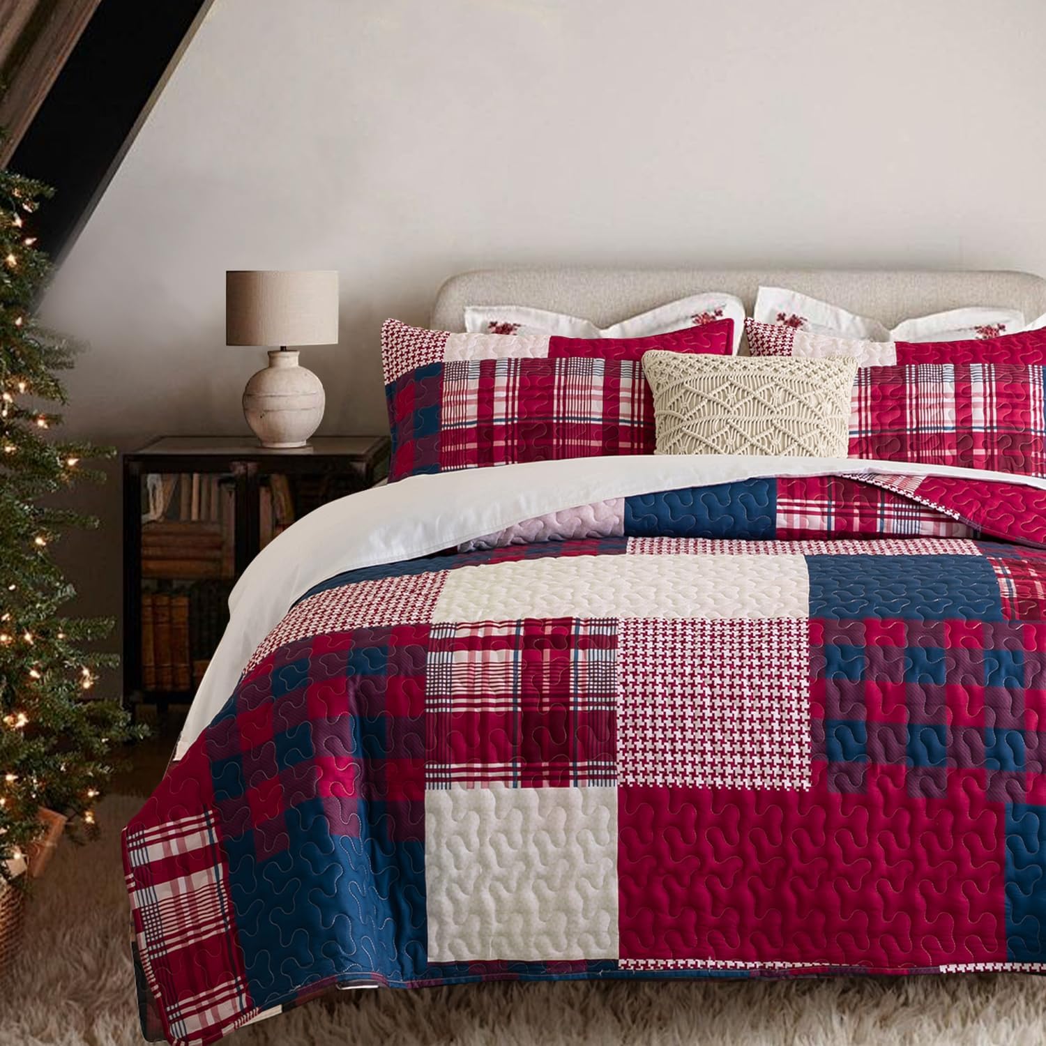 DURLENGEN White Quilt Set 3Pcs for Cozy Rustic Bedroom Style