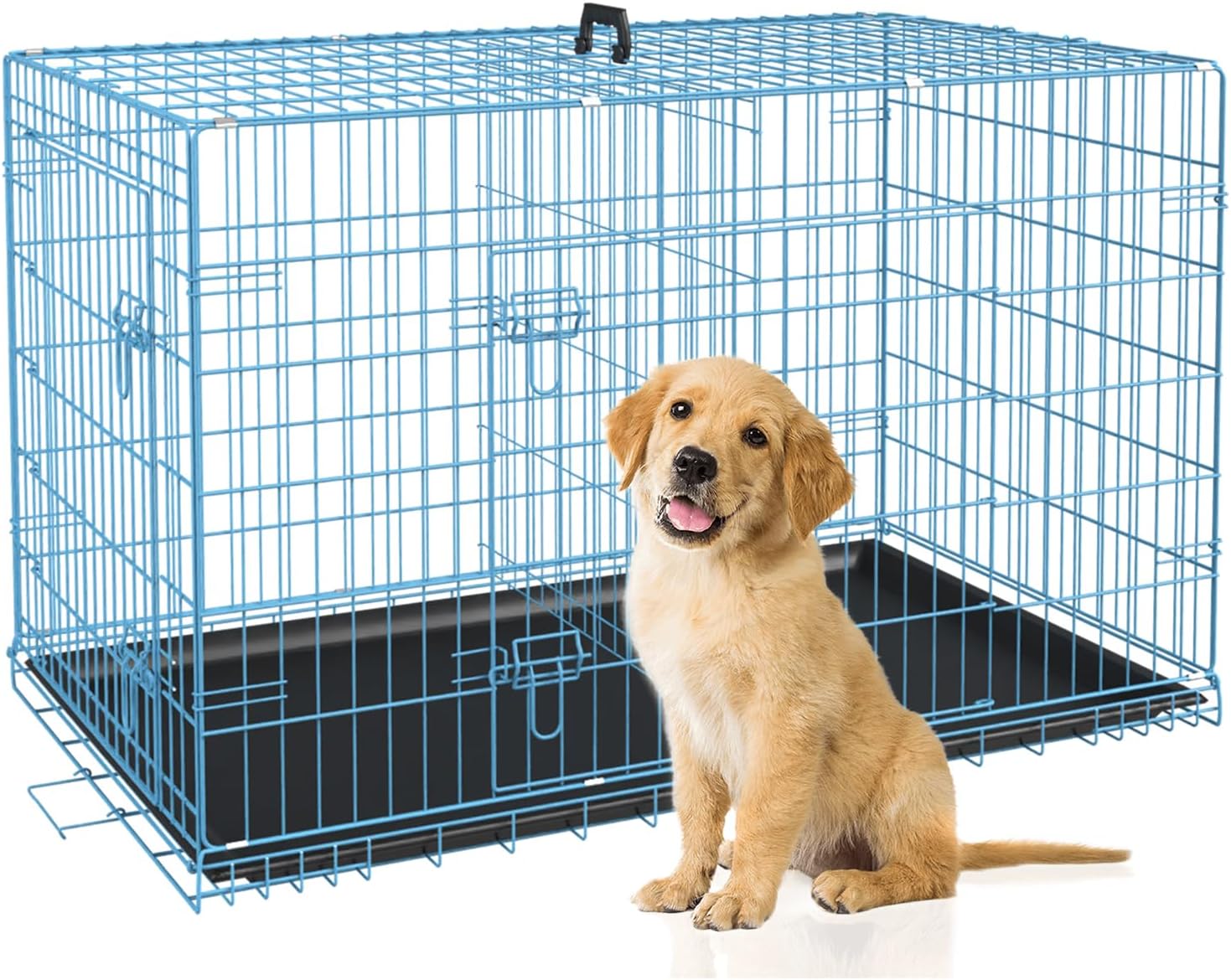BestPet Dog Crate 30in Blue Foldable Metal Kennel for Travel