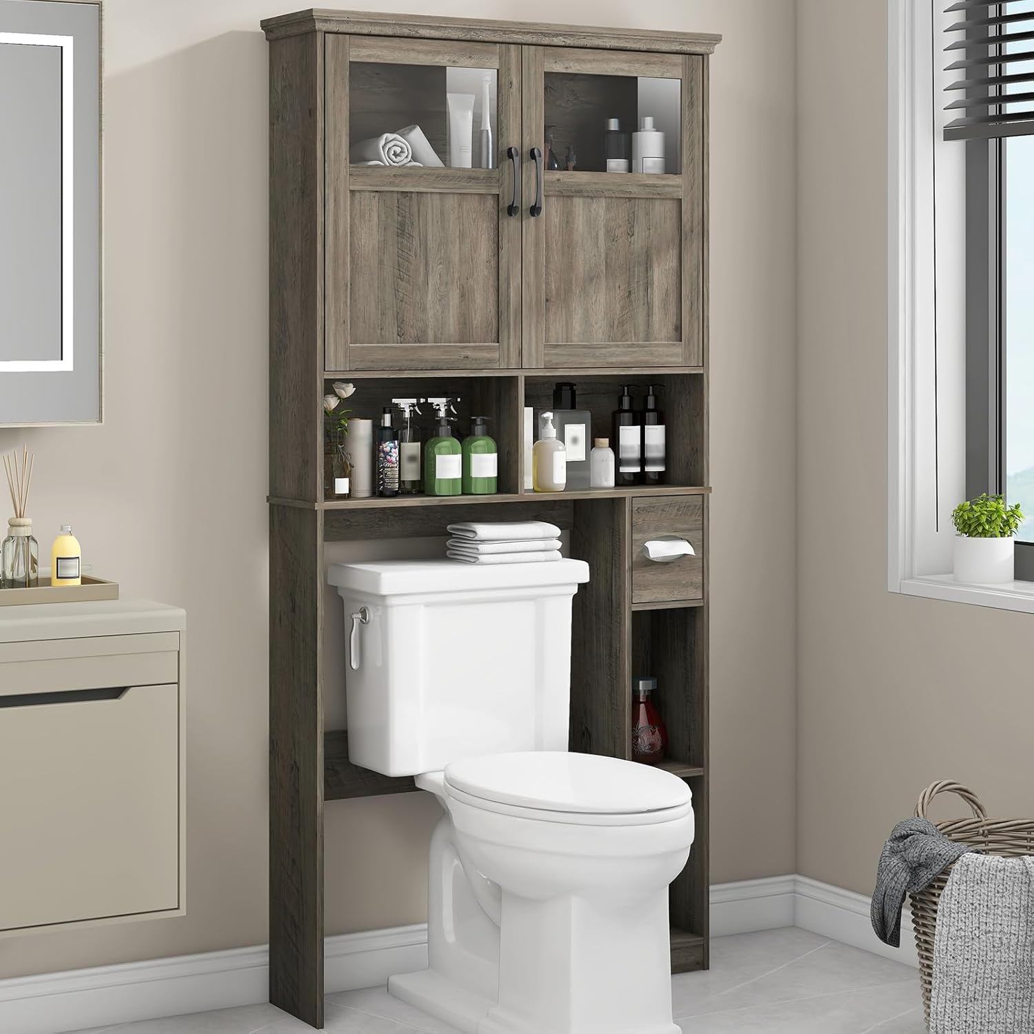Vabches Over-The-Toilet Storage Cabinet with Adjustable Shelf