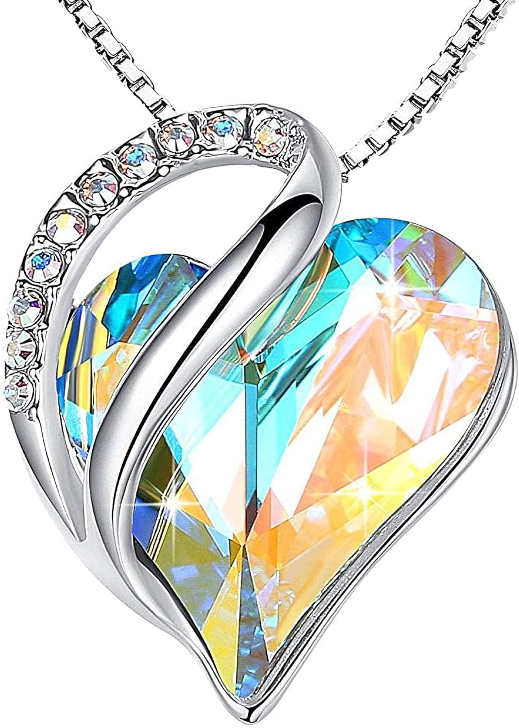 Infinity Love Birthstone Heart Crystal Pendant Necklace Gift