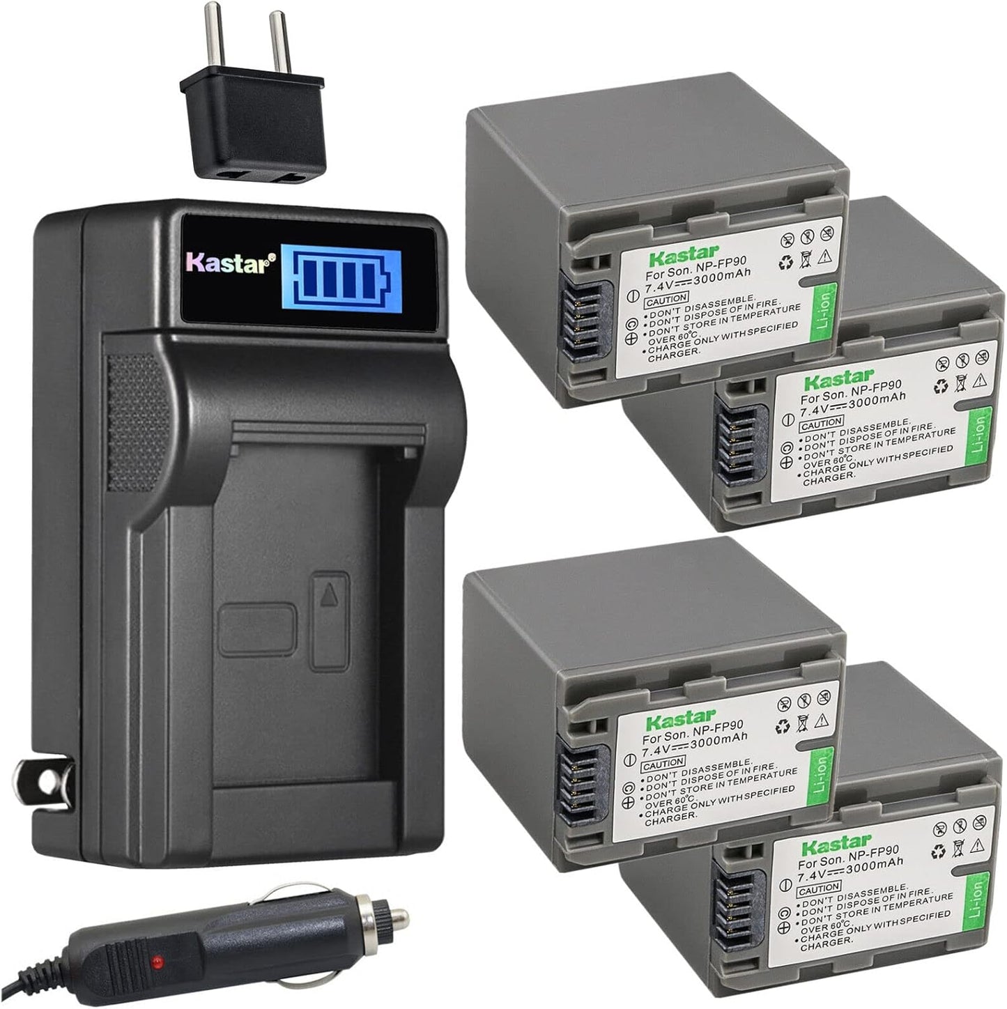 Kastar 4-Pack NP-FP90 NP-FP91 Battery and Charger for Sony