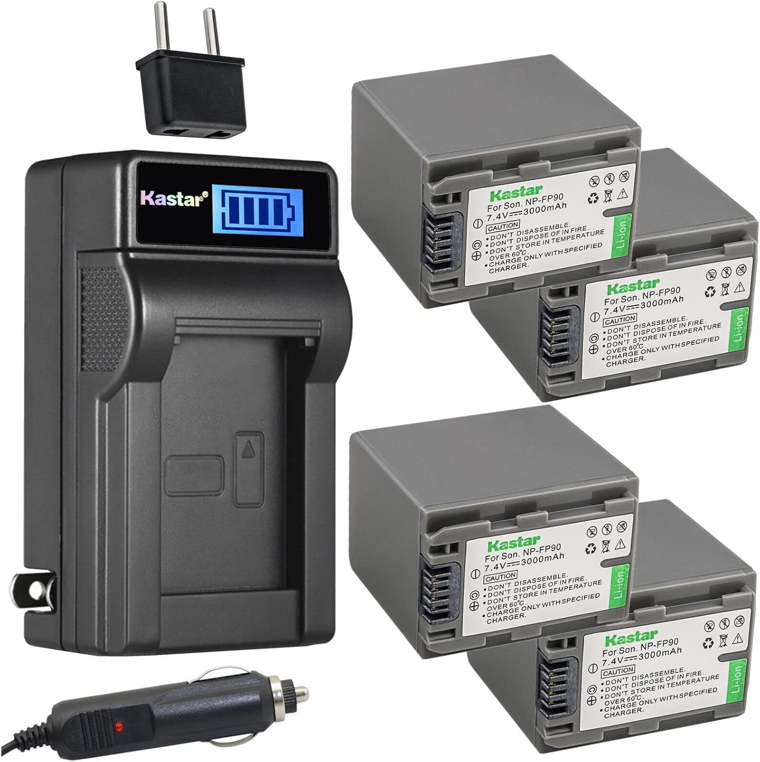 Kastar 4-Pack NP-FP90 NP-FP91 Battery and Charger for Sony