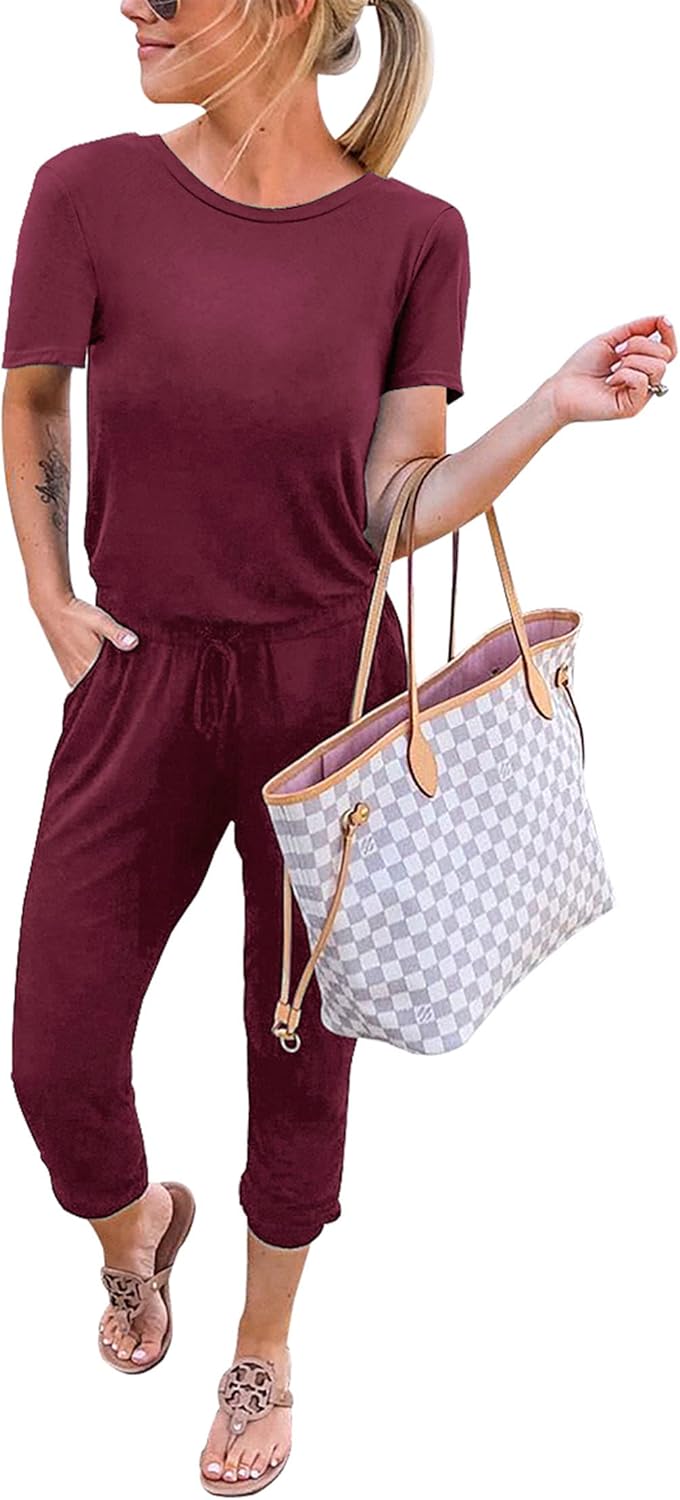KIRUNDO Jumpsuits for Women Summer Casual Short Sleeve Romper