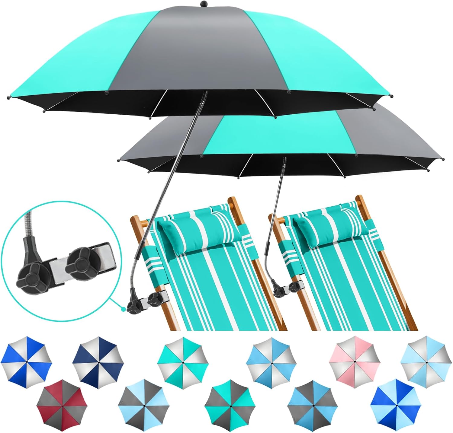2 Pack Beach Umbrella with 360 Clamp for Ultimate Sun Protection